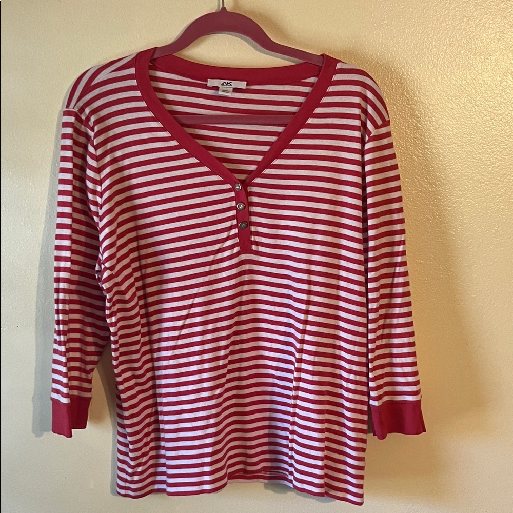 Anne Klein Sport Red and White Striped Long Sleeve Top